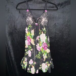 Betsey Johnson Floral Lace Babydoll Lingerie Top S
